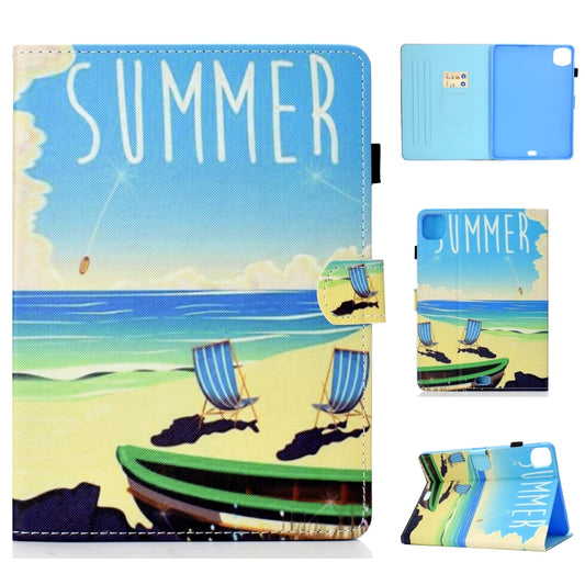 For iPad Pro 11 2020 Sewing Thread TPU Left and Right Flat Leather Tablet Case with Sleep Function & Card Slot & Buckle Anti-skid Strip and Pen Cover(Beach) - iPad Pro 11 (2020) Cases by buy2fix | Online Shopping UK | buy2fix