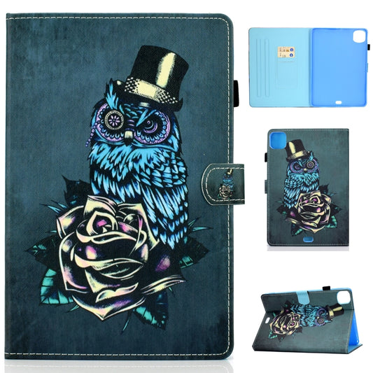 For iPad Pro 11 2020 Sewing Thread TPU Left and Right Flat Leather Tablet Case with Sleep Function & Card Slot & Buckle Anti-skid Strip and Pen Cover(Rose Owl) - iPad Pro 11 (2020) Cases by buy2fix | Online Shopping UK | buy2fix