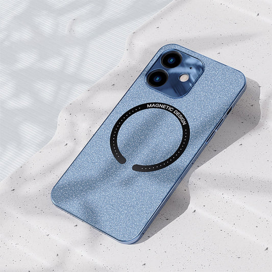 For iPhone 12 mini Leather Electroplated Magsafe Case (Blue) by buy2fix