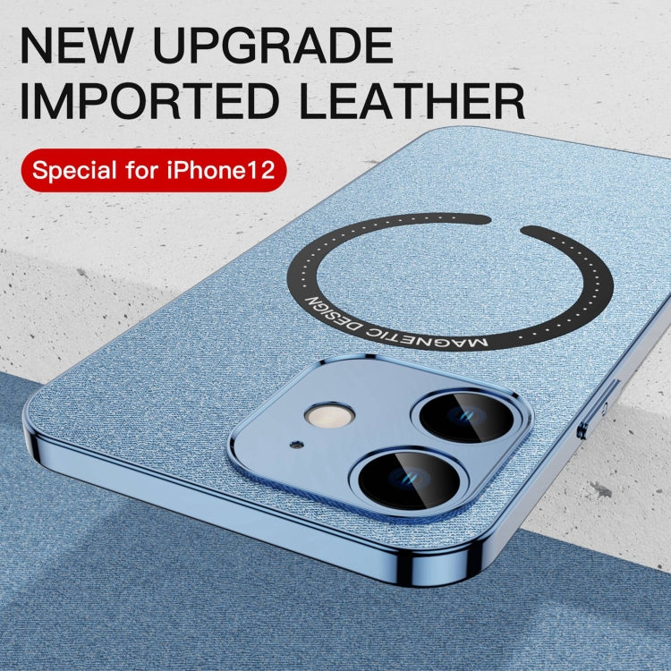For iPhone 12 mini Leather Electroplated Magsafe Case (Blue) by buy2fix