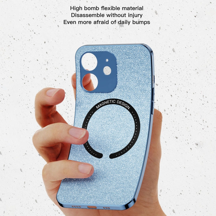 For iPhone 12 mini Leather Electroplated Magsafe Case (Blue) by buy2fix