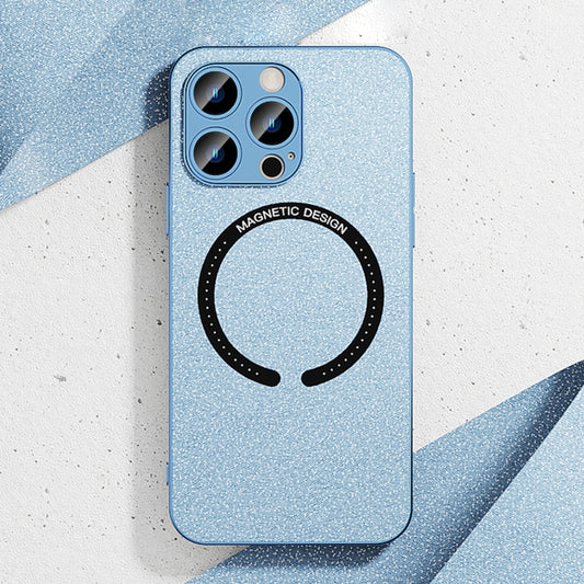 For iPhone 12 Pro Max Leather Electroplated Magsafe Case(Blue) by buy2fix