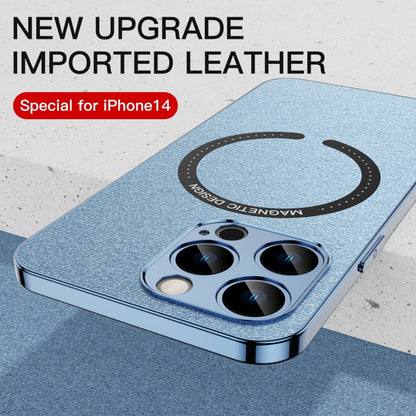 For iPhone 12 Pro Max Leather Electroplated Magsafe Case(Blue) by buy2fix