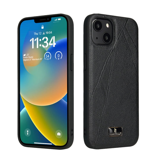 For iPhone 14 Fierre Shann Leather Texture Phone Back Cover Case (Ox Tendon Black) - iPhone 14 Cases by FIERRE SHANN | Online Shopping UK | buy2fix