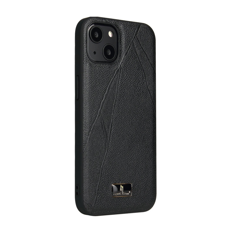 For iPhone 14 Fierre Shann Leather Texture Phone Back Cover Case (Ox Tendon Black) - iPhone 14 Cases by FIERRE SHANN | Online Shopping UK | buy2fix
