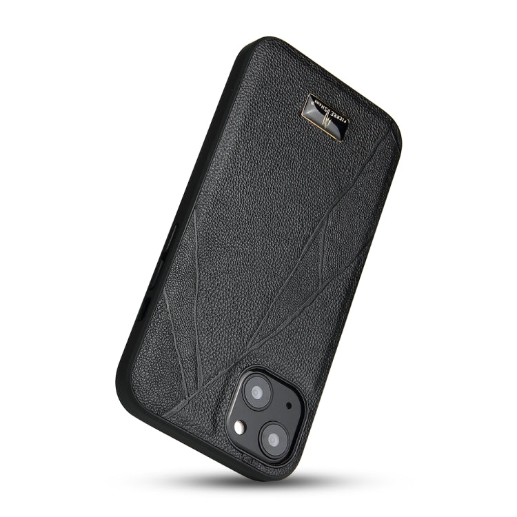 For iPhone 14 Fierre Shann Leather Texture Phone Back Cover Case (Ox Tendon Black) - iPhone 14 Cases by FIERRE SHANN | Online Shopping UK | buy2fix