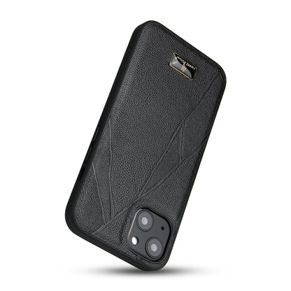 For iPhone 14 Fierre Shann Leather Texture Phone Back Cover Case (Ox Tendon Black) - iPhone 14 Cases by FIERRE SHANN | Online Shopping UK | buy2fix
