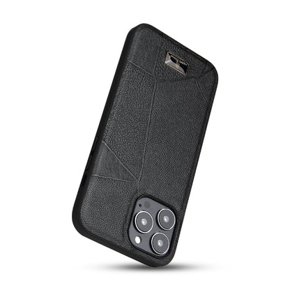 For iPhone 14 Pro Max Fierre Shann Leather Texture Phone Back Cover Case (Ox Tendon Black) - iPhone 14 Pro Max Cases by FIERRE SHANN | Online Shopping UK | buy2fix