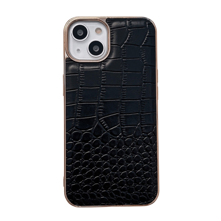 For iPhone 14 Crocodile Texture Genuine Leather Nano Electroplating Phone Case (Black) - iPhone 14 Cases by buy2fix | Online Shopping UK | buy2fix