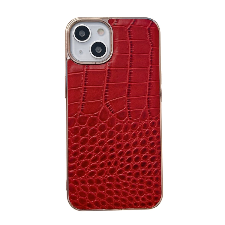 For iPhone 14 Crocodile Texture Genuine Leather Nano Electroplating Phone Case (Red) - iPhone 14 Cases by buy2fix | Online Shopping UK | buy2fix