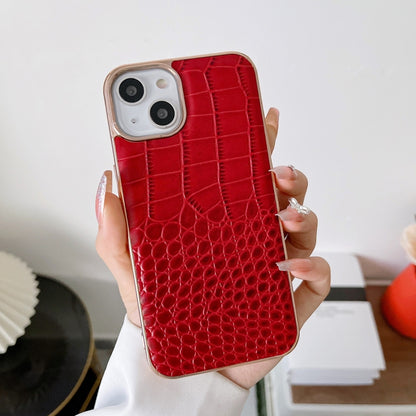For iPhone 14 Crocodile Texture Genuine Leather Nano Electroplating Phone Case (Red) - iPhone 14 Cases by buy2fix | Online Shopping UK | buy2fix