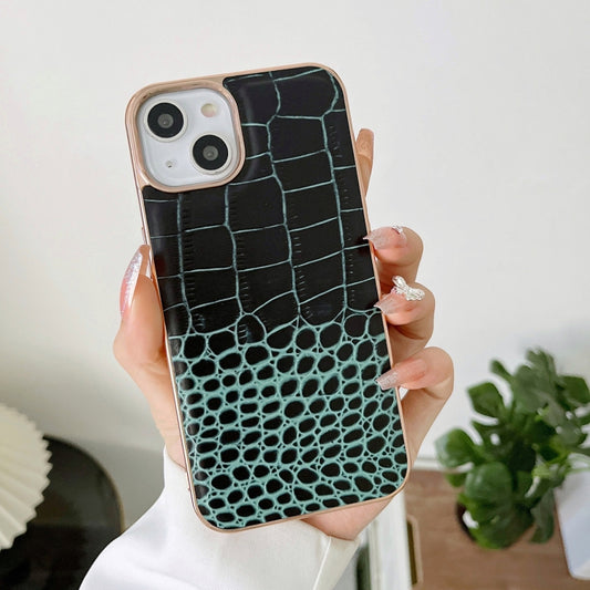 For iPhone 13 Crocodile Texture Genuine Leather Nano Electroplating Phone Case(Dark Green) - iPhone 13 Cases by buy2fix | Online Shopping UK | buy2fix
