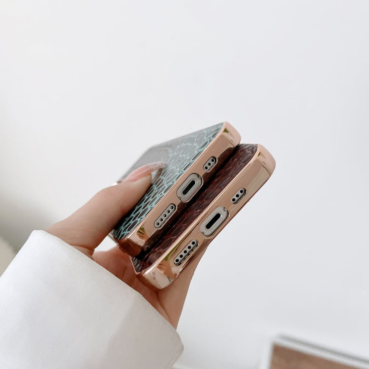 For iPhone 13 Crocodile Texture Genuine Leather Nano Electroplating Phone Case(Coffee) - iPhone 13 Cases by buy2fix | Online Shopping UK | buy2fix