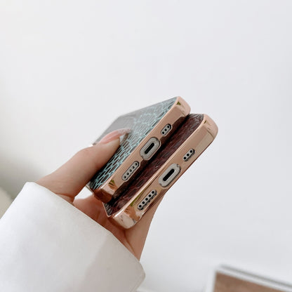 For iPhone 13 Crocodile Texture Genuine Leather Nano Electroplating Phone Case(Coffee) - iPhone 13 Cases by buy2fix | Online Shopping UK | buy2fix