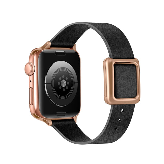 Magnetic Rose Gold Square Buckle Watch Band For Apple Watch Series 9&8&7 41mm / SE 3&SE 2&6&SE&5&4 40mm / 3&2&1 38mm(Black)