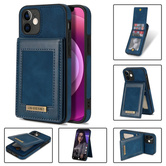 For iPhone 12 N.BEKUS Vertical Flip Card Slot RFID Phone Case(Blue) - iPhone 12 / 12 Pro Cases by N.BEKUS | Online Shopping UK | buy2fix