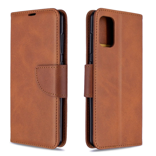 For Galaxy A41 Retro Lambskin Texture Pure Color Horizontal Flip PU Leather Case with Holder & Card Slots & Wallet & Lanyard(Brown)