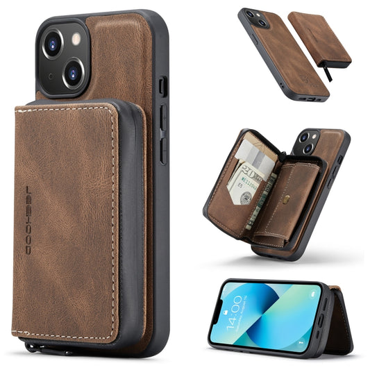 For iPhone 14 JEEHOOD Magnetic Zipper Wallet Leather Phone Case (Brown) - iPhone 14 Cases by JEEHOOD | Online Shopping UK | buy2fix