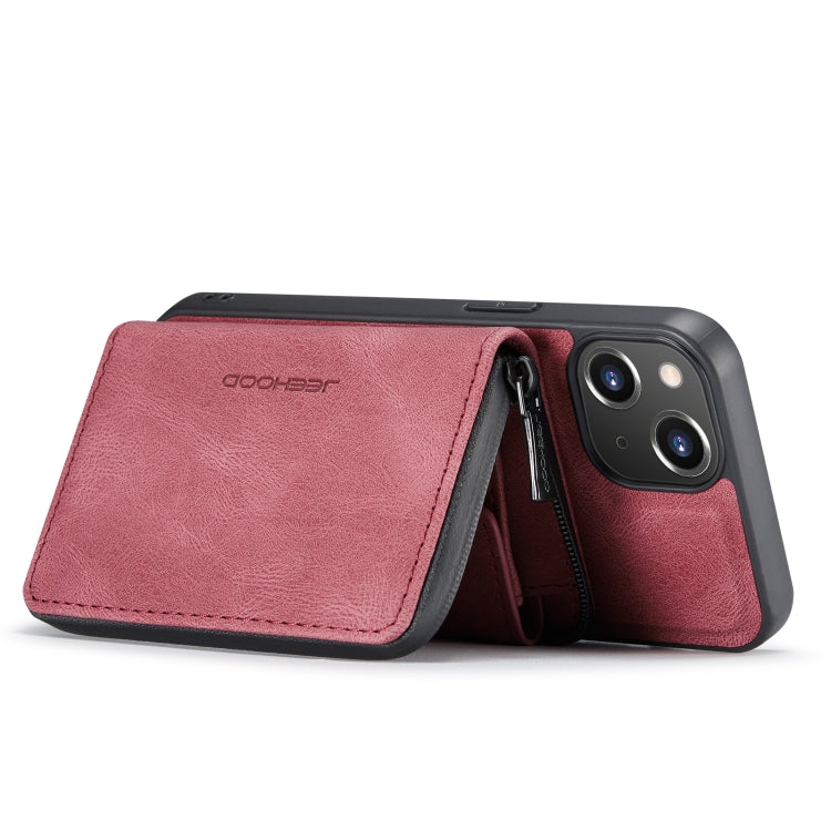 For iPhone 14 JEEHOOD Magnetic Zipper Wallet Leather Phone Case (Red) - iPhone 14 Cases by JEEHOOD | Online Shopping UK | buy2fix