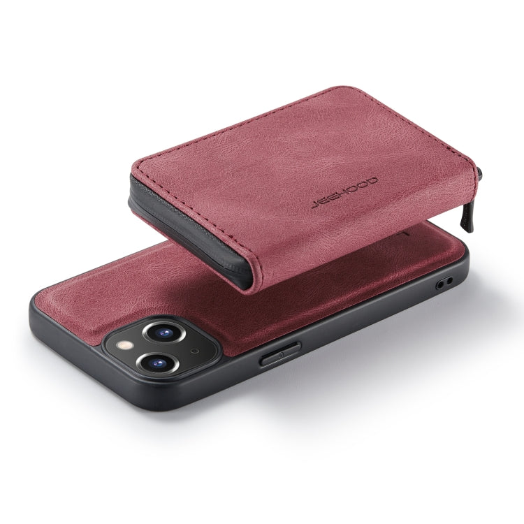 For iPhone 14 JEEHOOD Magnetic Zipper Wallet Leather Phone Case (Red) - iPhone 14 Cases by JEEHOOD | Online Shopping UK | buy2fix