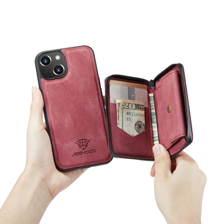 For iPhone 14 JEEHOOD Magnetic Zipper Wallet Leather Phone Case (Red) - iPhone 14 Cases by JEEHOOD | Online Shopping UK | buy2fix