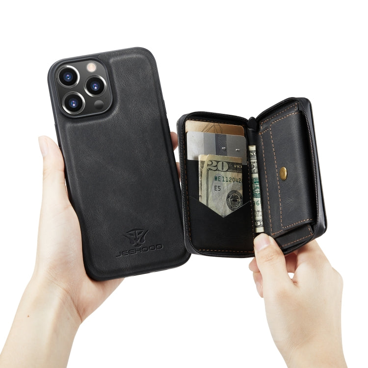 For iPhone 14 Pro JEEHOOD Magnetic Zipper Wallet Leather Phone Case(Black) - iPhone 14 Pro Cases by JEEHOOD | Online Shopping UK | buy2fix
