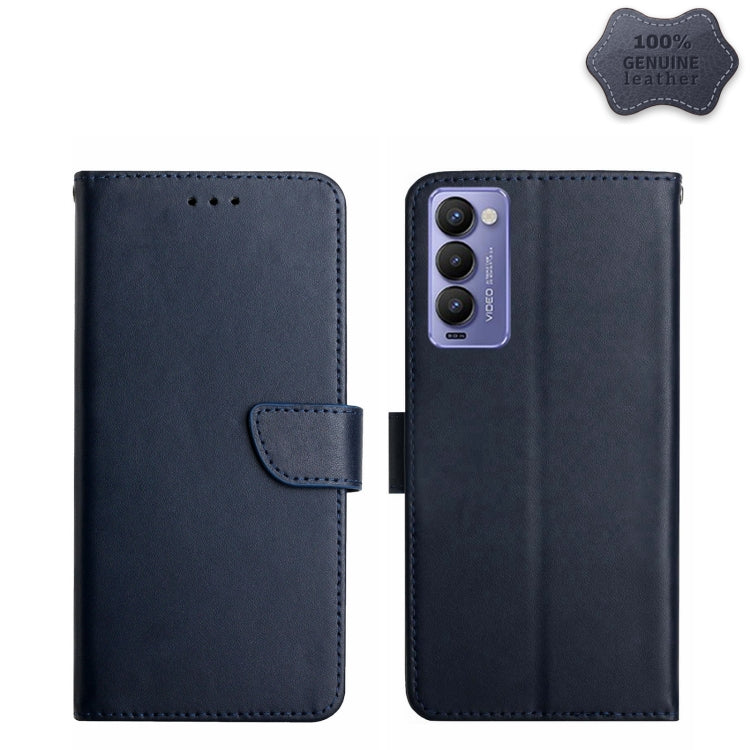 For Tecno Camon 18P Genuine Leather Fingerprint-proof Horizontal Flip Phone Case(Blue) - Tecno Cases by buy2fix | Online Shopping UK | buy2fix