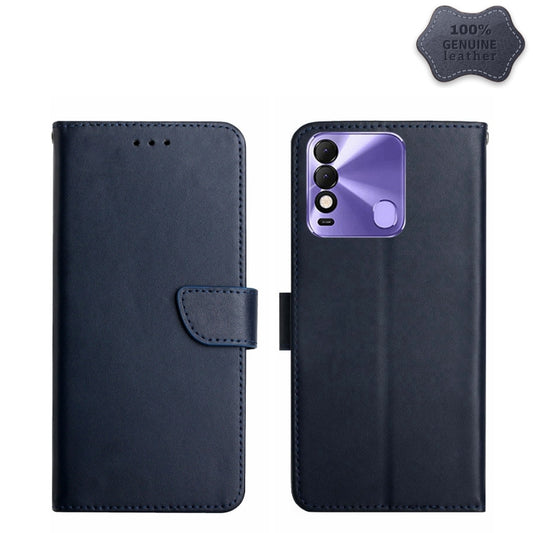 For Tecno Spark 8 Genuine Leather Fingerprint-proof Horizontal Flip Phone Case(Blue) - Tecno Cases by buy2fix | Online Shopping UK | buy2fix