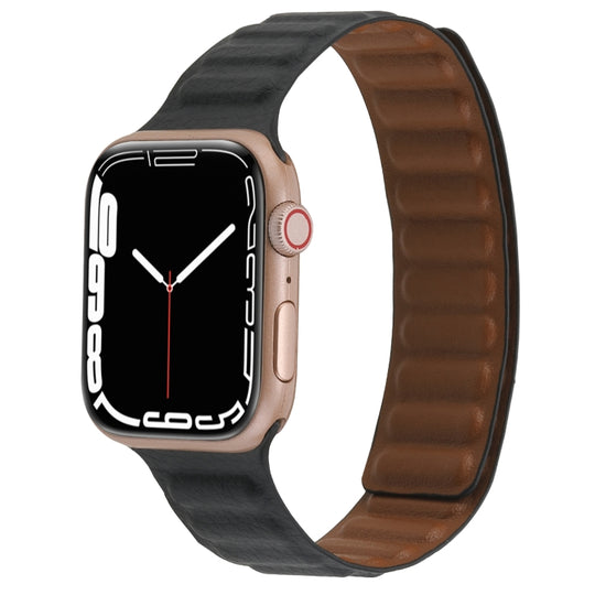 Magnetic Two-color Loop Slim Leather Watch Band For Apple Watch Ultra 49mm&Watch Ultra 2 49mm / Series 9&8&7 45mm / SE 3&SE 2&6&SE&5&4 44mm / 3&2&1 42mm(Black)