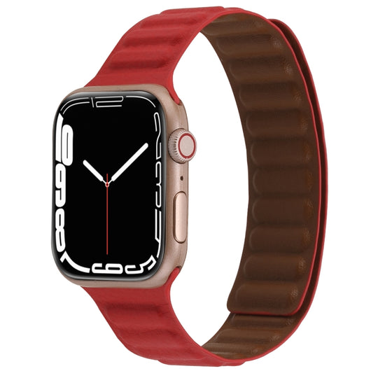 Magnetic Two-color Loop Slim Leather Watch Band For Apple Watch Series 9&8&7 41mm / SE 3&SE 2&6&SE&5&4 40mm / 3&2&1 38mm(Red)
