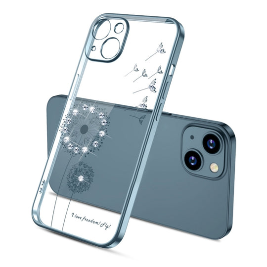 For iPhone 14 Pro Electroplating Diamond Dandelion TPU Phone Case(Navy Blue)