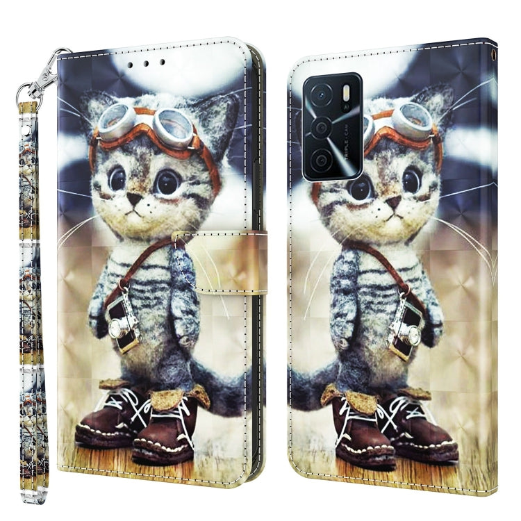 For OPPO A16 / A16s / A54s 3D Painted Leather Phone Case(Naughty Cat) by buy2fix