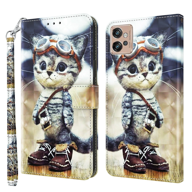 For Motorola Moto G32 5G 3D Painted Leather Phone Case(Naughty Cat) by buy2fix