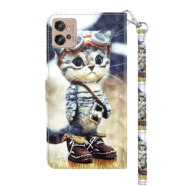 For Motorola Moto G32 5G 3D Painted Leather Phone Case(Naughty Cat) by buy2fix