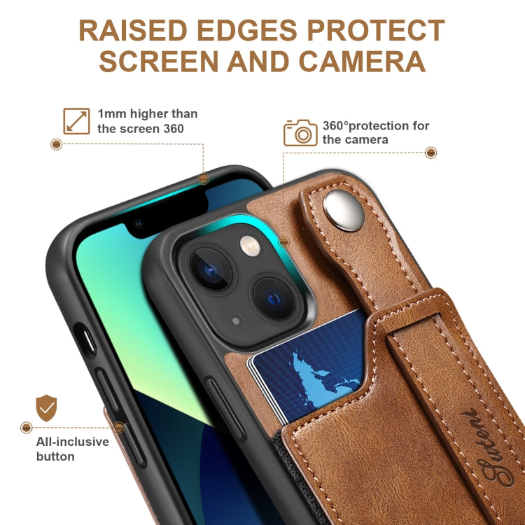 For iPhone 13 Suteni 215 Wrist Strap PU Phone Case(Brown) - iPhone 13 Cases by Suteni | Online Shopping UK | buy2fix