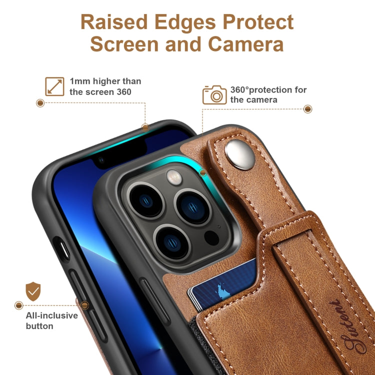 For iPhone 13 Pro Max Suteni 215 Wrist Strap PU Phone Case (Brown) - iPhone 13 Pro Max Cases by Suteni | Online Shopping UK | buy2fix