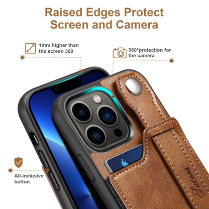 For iPhone 13 Pro Max Suteni 215 Wrist Strap PU Phone Case (Brown) - iPhone 13 Pro Max Cases by Suteni | Online Shopping UK | buy2fix