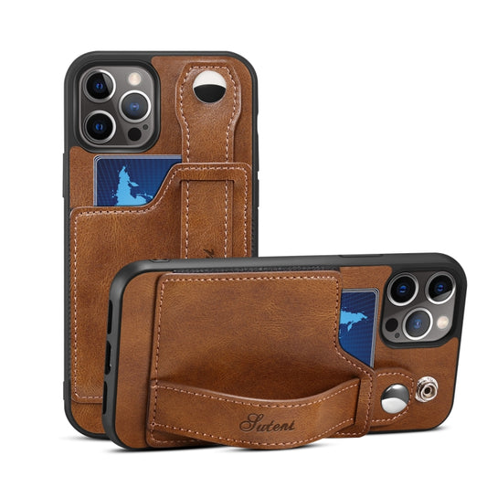 For iPhone 12 Pro Max Suteni 215 Wrist Strap PU Phone Case(Brown) - iPhone 12 Pro Max Cases by Suteni | Online Shopping UK | buy2fix