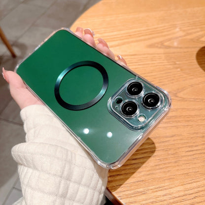 For iPhone 14 Frameless Glass CD MagSafe Case (Dark Green) by buy2fix