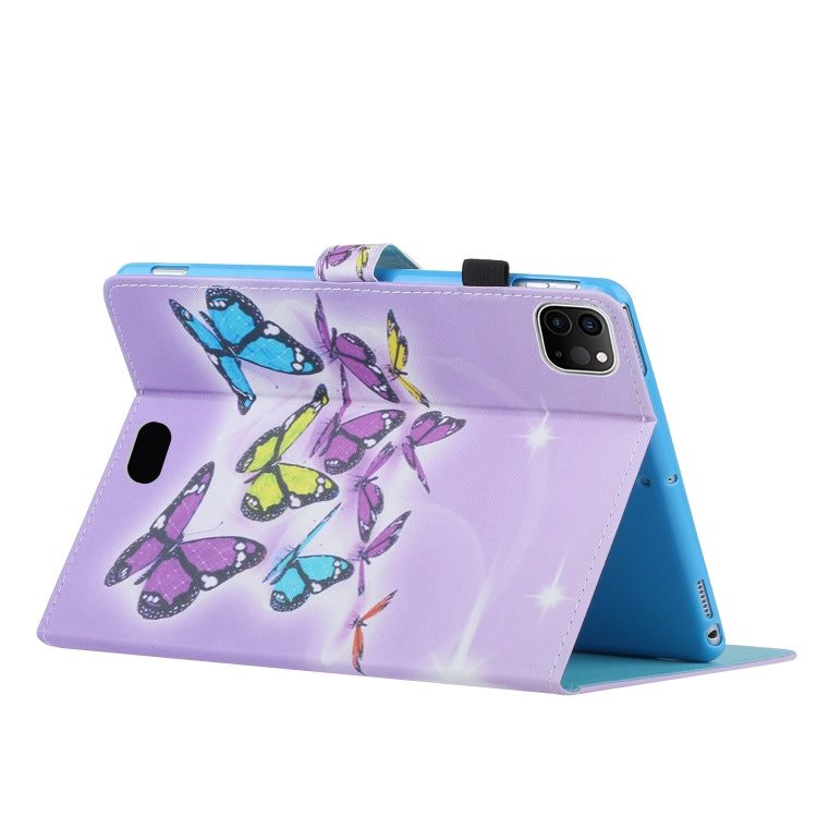 For iPad Pro 11 inch 2020 Painted Left and Right Flat Leather Tablet Case with Sleep Function & Card Slot & Buckle Anti-skid Strip and Bracket(Butterfly) - iPad Pro 11 (2020) Cases by buy2fix | Online Shopping UK | buy2fix