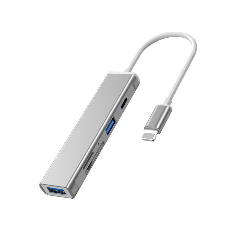 5 in 1 8 Pin to SD / TF Card Slot + 3 USB Ports Multifunctional Docking Station HUB(Silver) by buy2fix