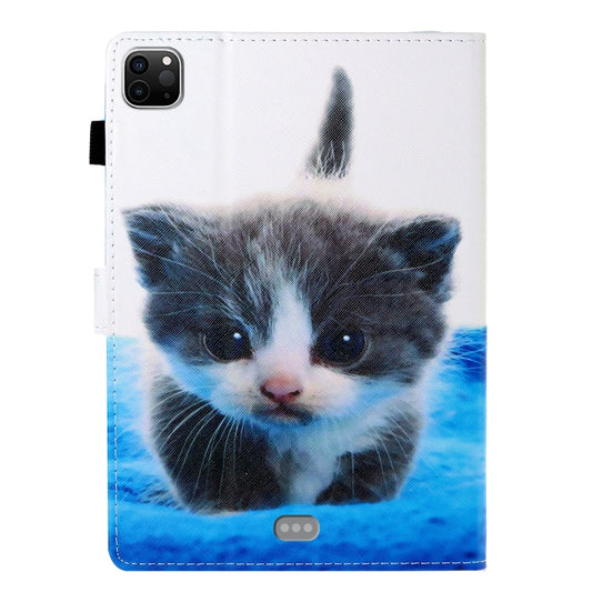For iPad Pro 11 inch 2020 Painted Left and Right Flat Leather Tablet Case with Sleep Function & Card Slot & Buckle Anti-skid Strip and Bracket(Blue White Cat) - iPad Pro 11 (2020) Cases by buy2fix | Online Shopping UK | buy2fix