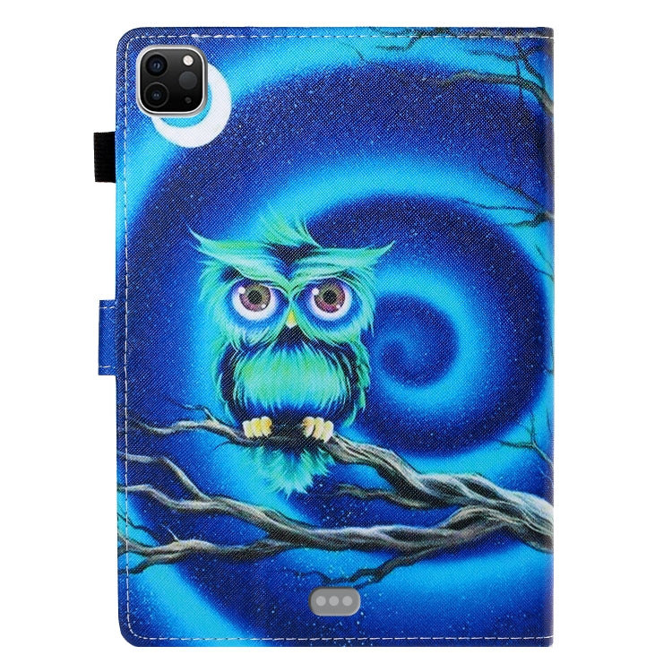 For iPad Pro 11 inch 2020 Painted Left and Right Flat Leather Tablet Case with Sleep Function & Card Slot & Buckle Anti-skid Strip and Bracket(Moon Owl) - iPad Pro 11 (2020) Cases by buy2fix | Online Shopping UK | buy2fix
