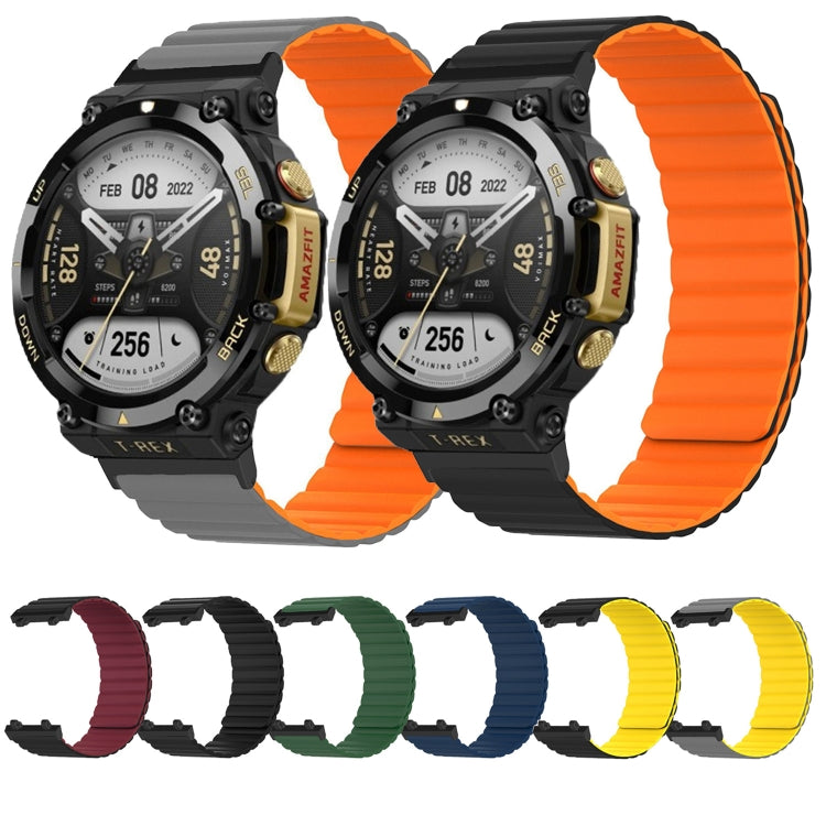 For Amazfit T-Rex 2 Silicone Magnetic Dual-color Watch Band(Black Orange) by buy2fix