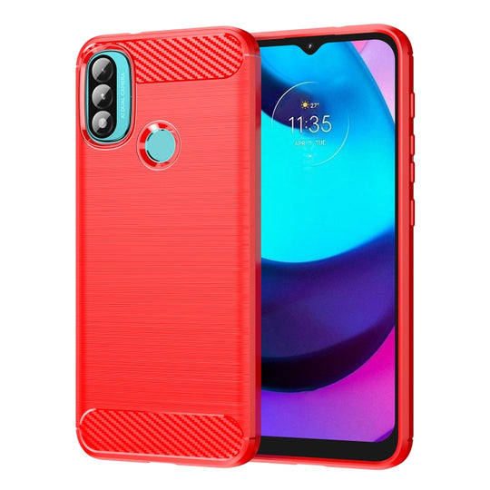For Lenovo K14 Brushed Texture Carbon Fiber TPU Phone Case(Red)
