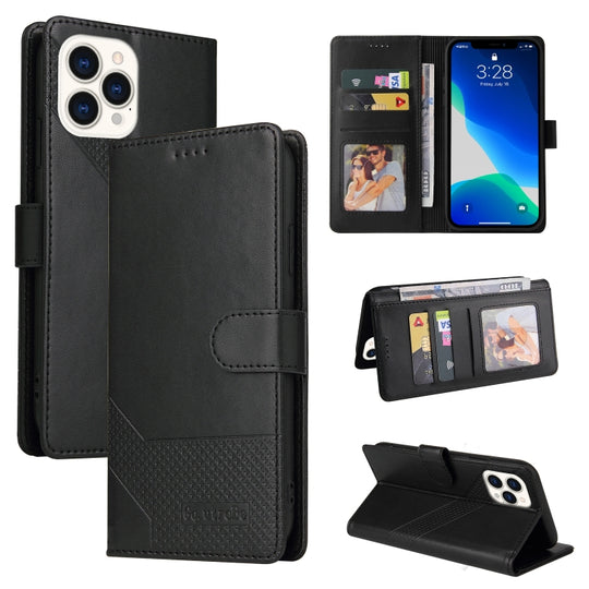 For iPhone 13 Pro GQUTROBE Skin Feel Magnetic Leather Phone Case (Black)