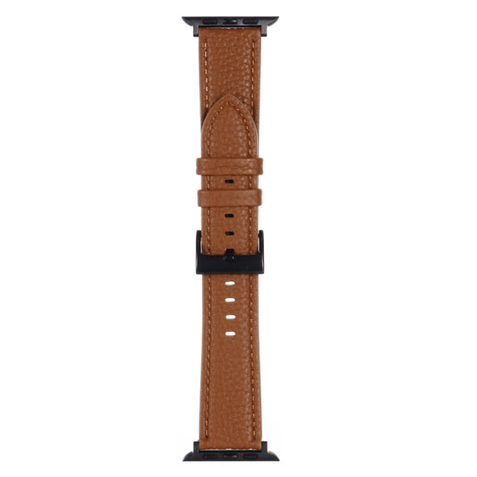 Litchi Texture Leather Watch Band For Apple Watch Ultra 49mm&Watch Ultra 2 49mm / Series 9&8&7 45mm / SE 3&SE 2&6&SE&5&4 44mm / 3&2&1 42mm(Dark Brown) by buy2fix