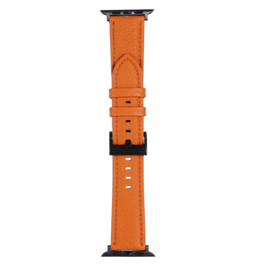 Litchi Texture Leather Watch Band For Apple Watch Ultra 49mm&Watch Ultra 2 49mm / Series 9&8&7 45mm / SE 3&SE 2&6&SE&5&4 44mm / 3&2&1 42mm(Orange) by buy2fix
