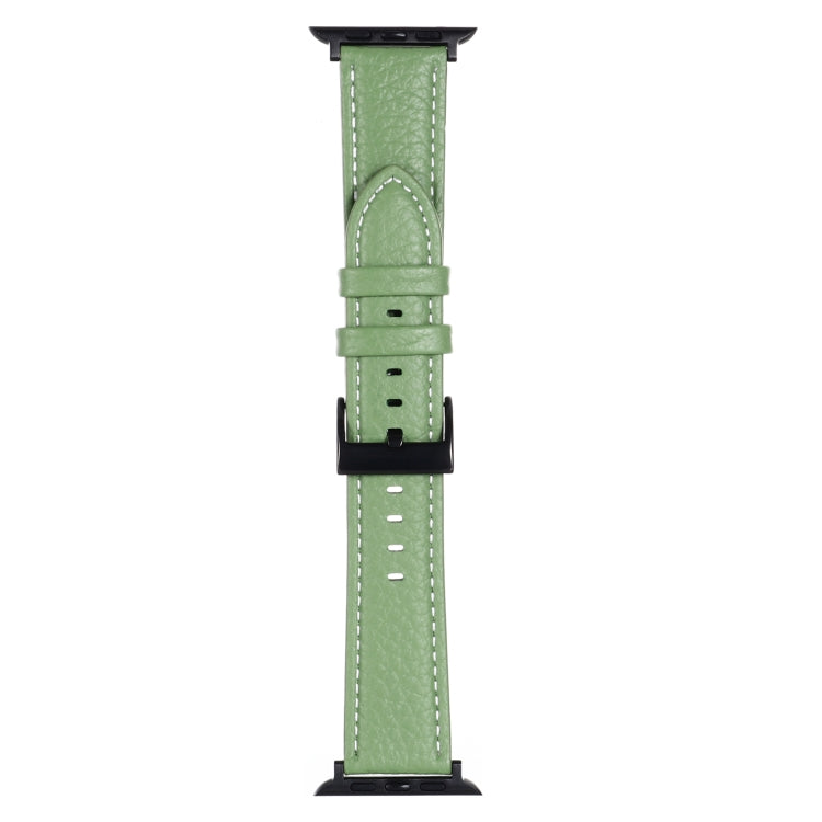 Litchi Texture Leather Watch Band For Apple Watch Ultra 49mm&Watch Ultra 2 49mm / Series 9&8&7 45mm / SE 3&SE 2&6&SE&5&4 44mm / 3&2&1 42mm(Avocado Green) by buy2fix
