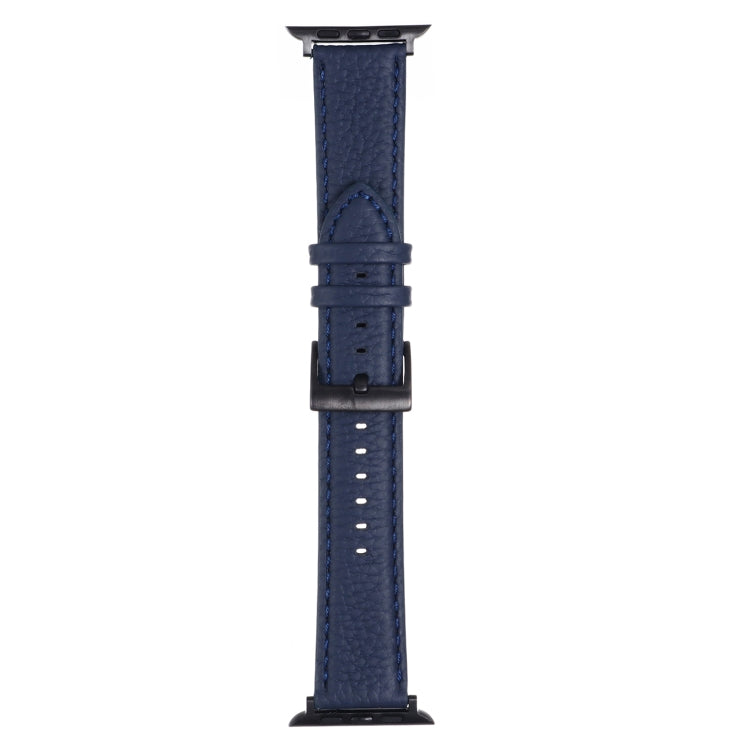 Litchi Texture Leather Watch Band For Apple Watch Ultra 49mm&Watch Ultra 2 49mm / Series 9&8&7 45mm / SE 3&SE 2&6&SE&5&4 44mm / 3&2&1 42mm(Midnight Blue) by buy2fix